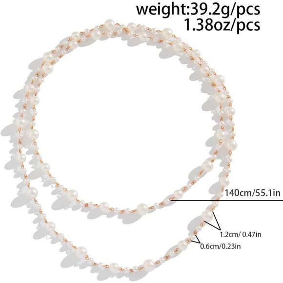 Feminine Gold Faux Pearl Necklace - Adjustable Long Design with Lobster Clasp - Picture 7 of 7